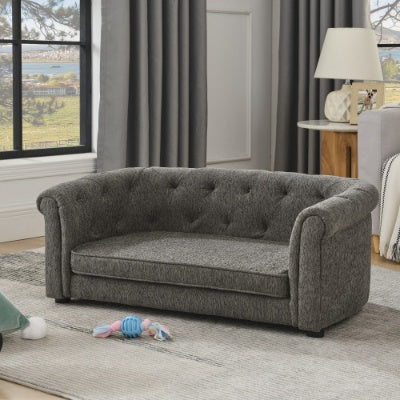Pet Sofa With Arc-shaped Backrest And Armrests, Contemporary Rectangular Pet Sofa Crafted From Breathable Linen Cozy Soft Cushion Dog Sofa