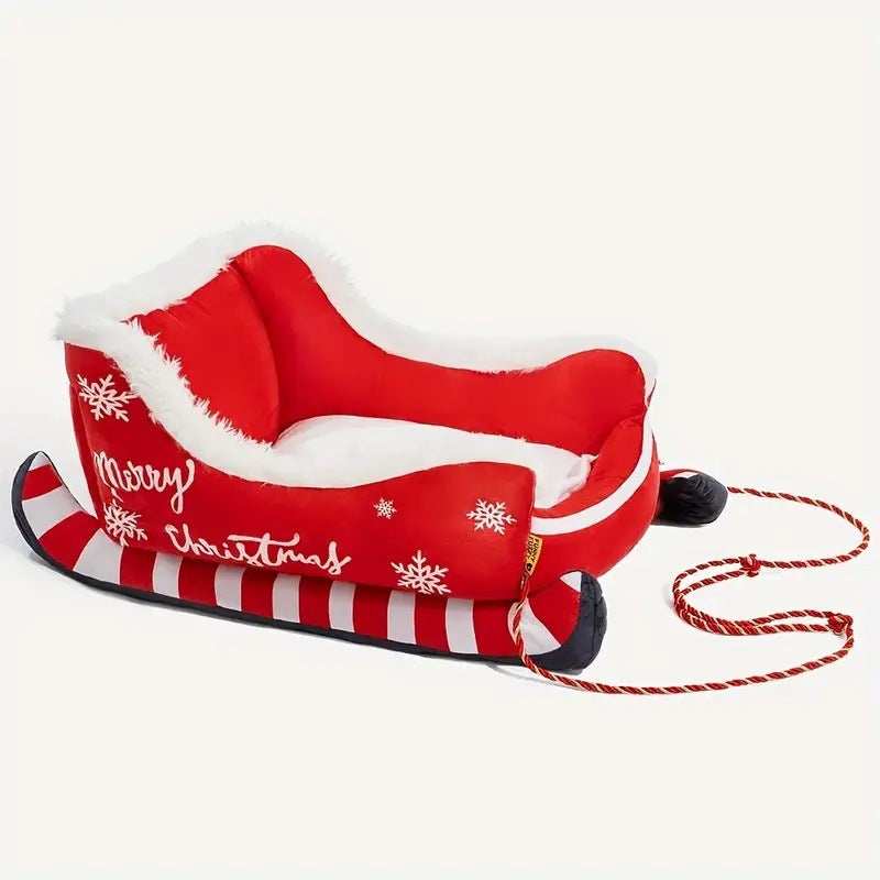 Christmas Sled Pet Bed with Reindeer Design for Small Dogs - Purrfect Pet Haven
