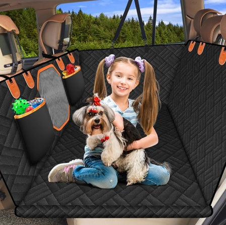 Adjustable Hard Bottom Dog Car Seat Backrest with Window & Storage Pockets