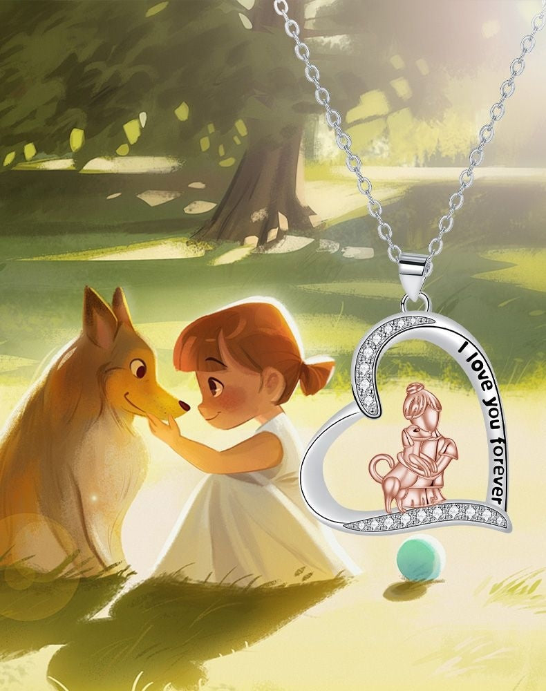 Love Heart Pendant Girl With Dog Necklace