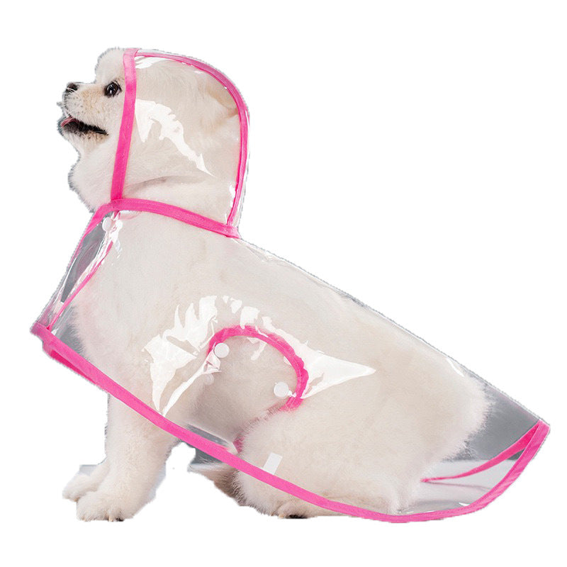 White Edge Transparent Pet Raincoat with Full Hood