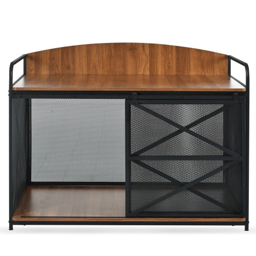Wefulfil Farmhouse Wooden Dog Crate with metal mesh door and rustic wood finish