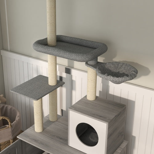 Floor to Ceiling Cat Tree - 2-in-1 Litter Box