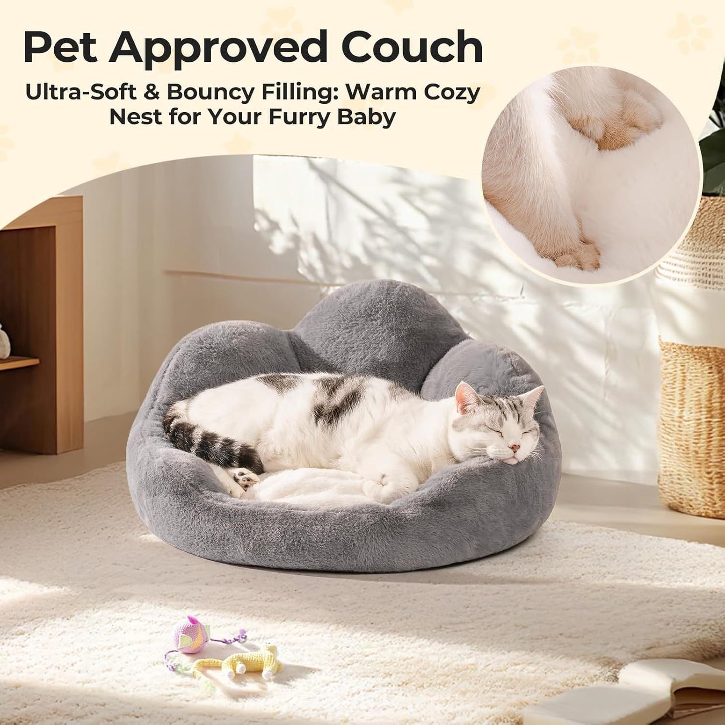 Flower-Shaped Pet Bed - Fluffy Washable Couch for Cats & Small Dogs