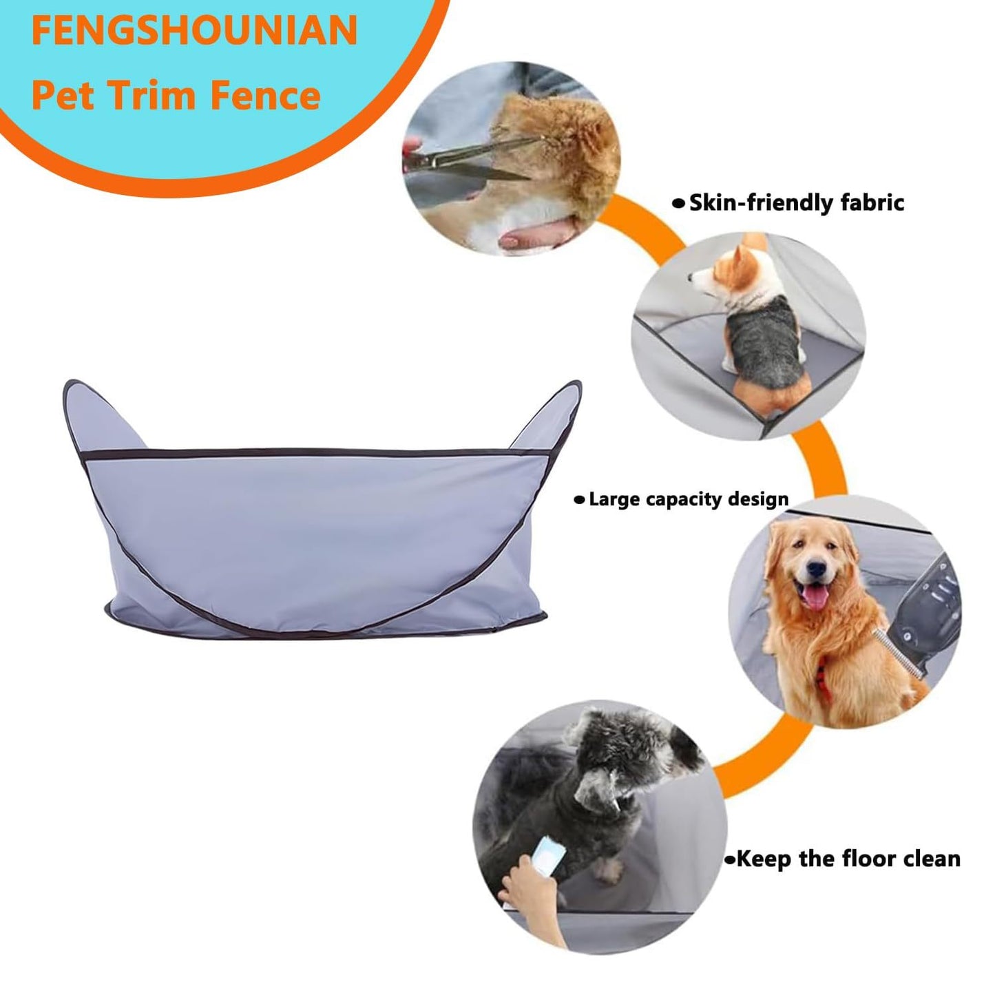Wefulfil pet hair catcher cape grooming trim fence for dogs and cats large capacity skin friendly fabric