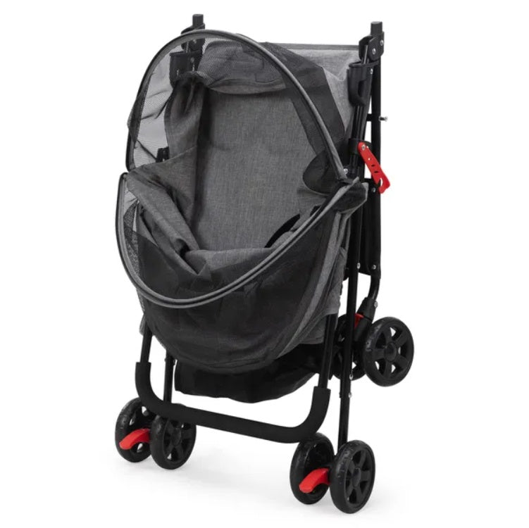Foldable Pet Stroller, Small Dog Cat Stroller With Storage Basket For Small Puppies, Gray And Black