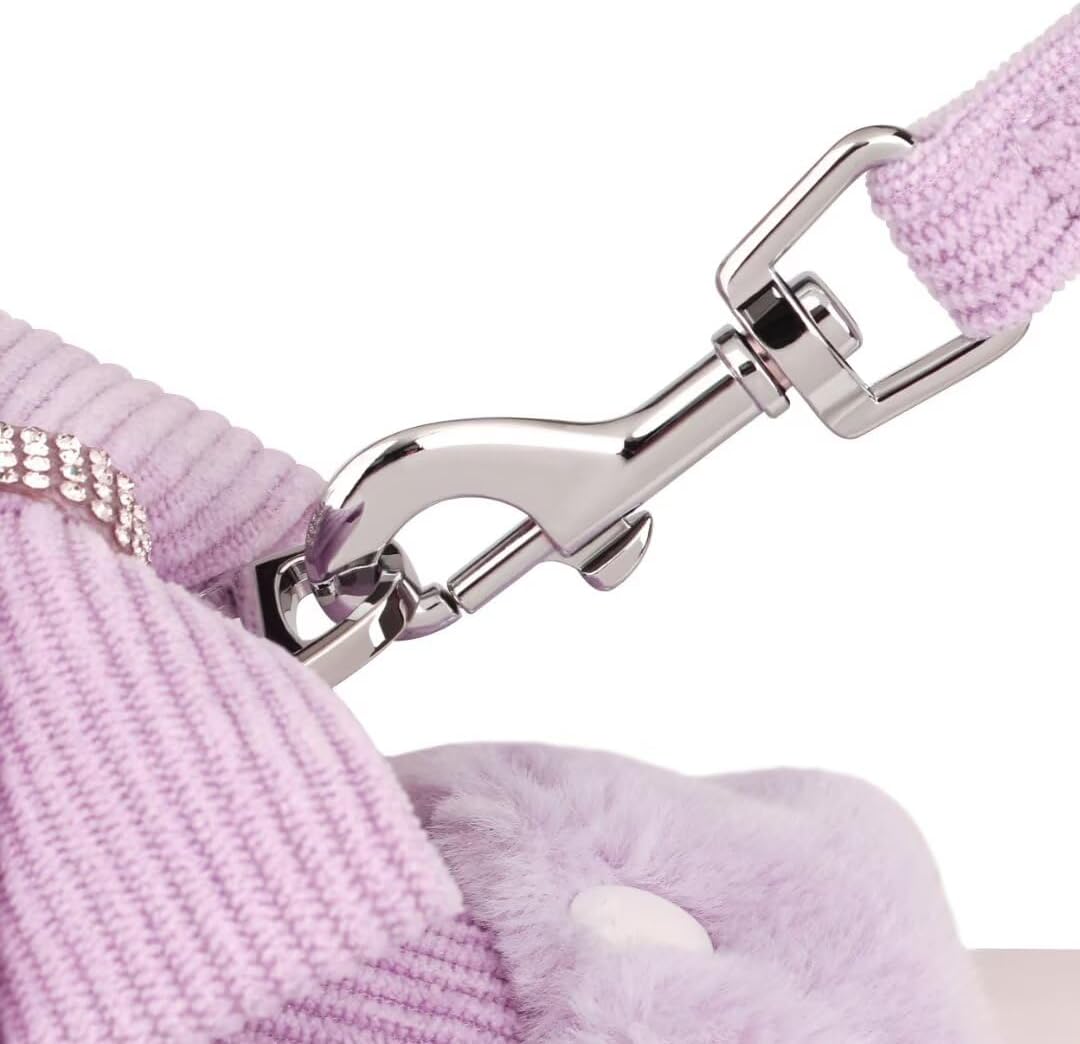 Warm Fur Collar Soft Padded Small Girl Pet Harness and Leash Set with Bow Tie
