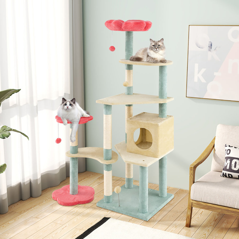 Wefulfil Flower-Shaped Padded Perch cat tree with multiple levels and soft cushions for pets