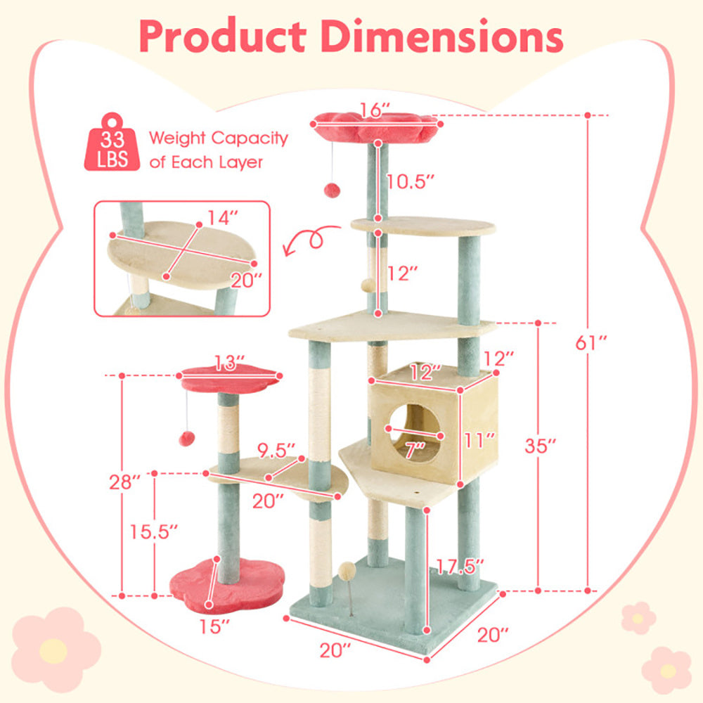 Wefulfil cat tree with flower-shaped padded perch featuring multiple platforms and scratching posts