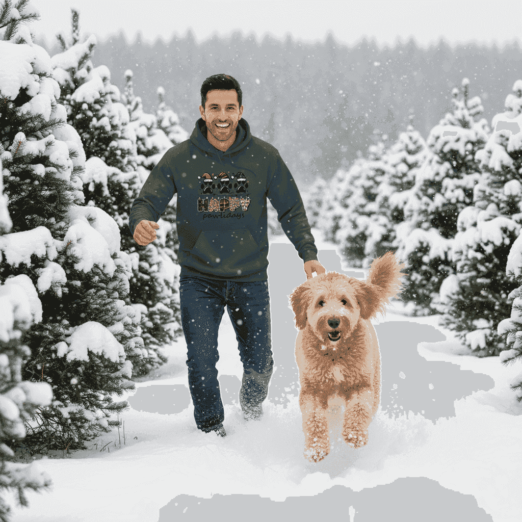Forest Green Happy Pawlidays Hoodie Christmas Lifestyle