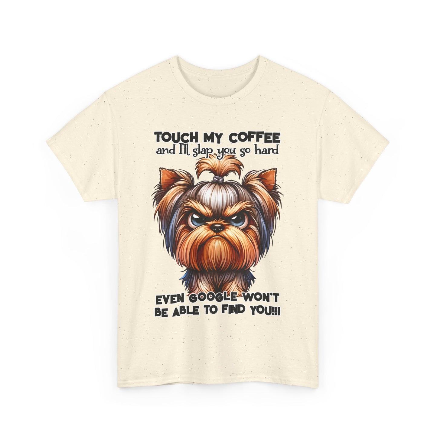 Printify Funny Dog Graphic T-Shirt with humorous coffee warning and angry dog illustration