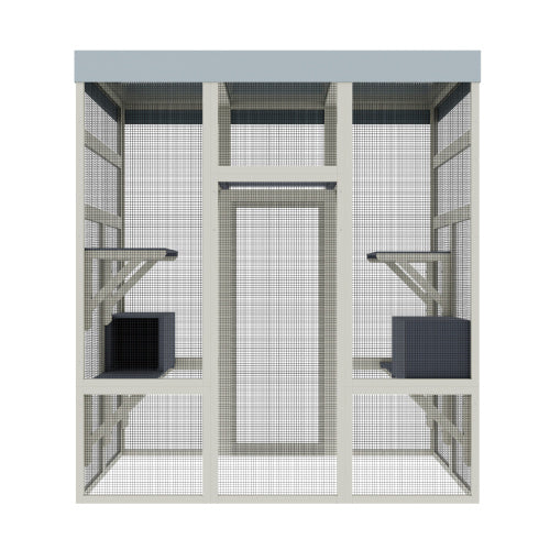 Wefulfil Pet Enclosure With Waterproof Top gray framed outdoor aviary with mesh panels and interior shelves