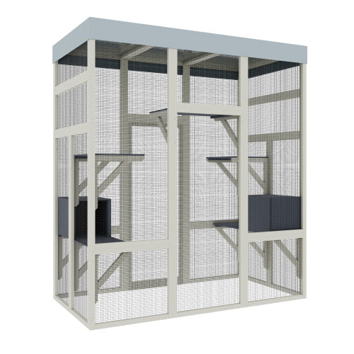 Wefulfil Pet Enclosure With Waterproof Top mesh outdoor pet enclosure with perches and sheltered nesting boxes