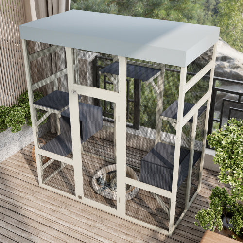 Wefulfil Pet Enclosure With Waterproof Top outdoor mesh cat run with climbing shelves and cozy bed