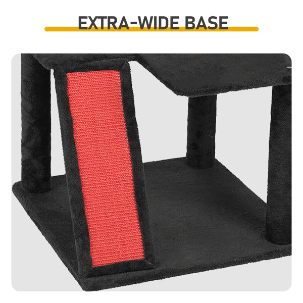 Extra-wide base of Wefulfil Gothic Halloween Cat Tower with red scratching pad for stability and durability