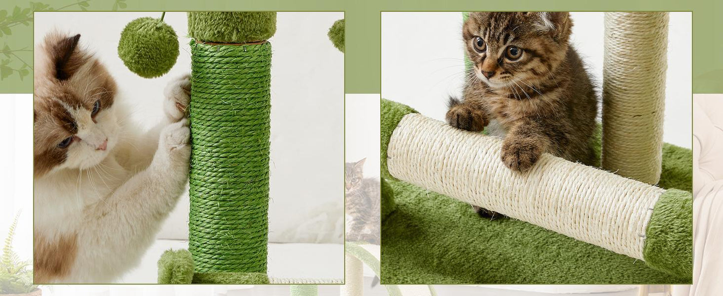 Wefulfil Green Cactus Shape Cat scratching post and toy for playful kittens