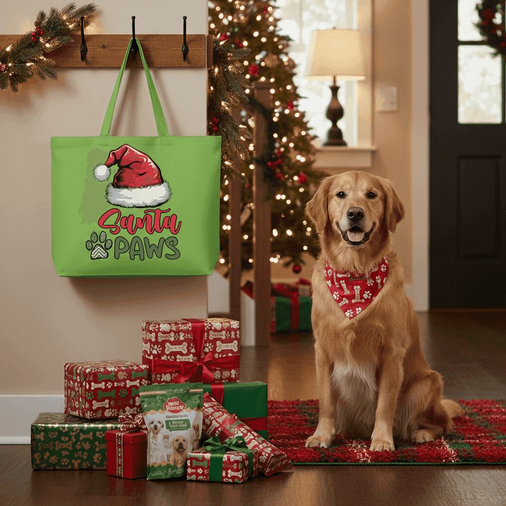 Santa Paws Holiday Tote with Santa Hat for Dog Lovers - Purrfect Pet Haven