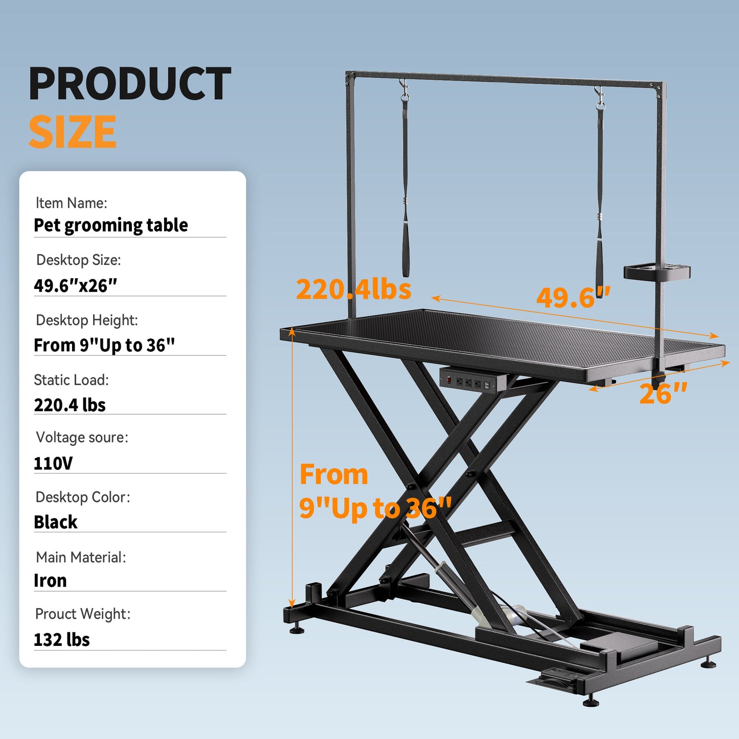 Wefulfil black height adjustable pet grooming table scissor lift adjustable from 9 to 36 inches with grooming arm
