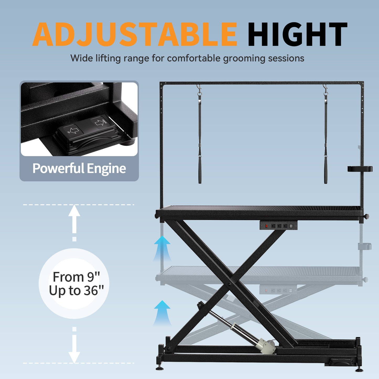 Wefulfil height adjustable pet grooming table with scissor lift base adjustable 9 to 36 inches