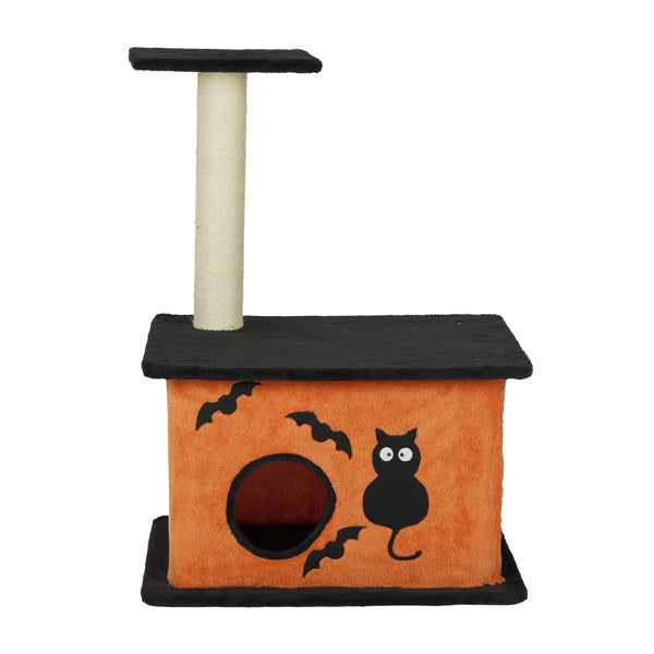 Wefulfil Halloween Cat Tree with orange and black design featuring bats and a cat silhouette