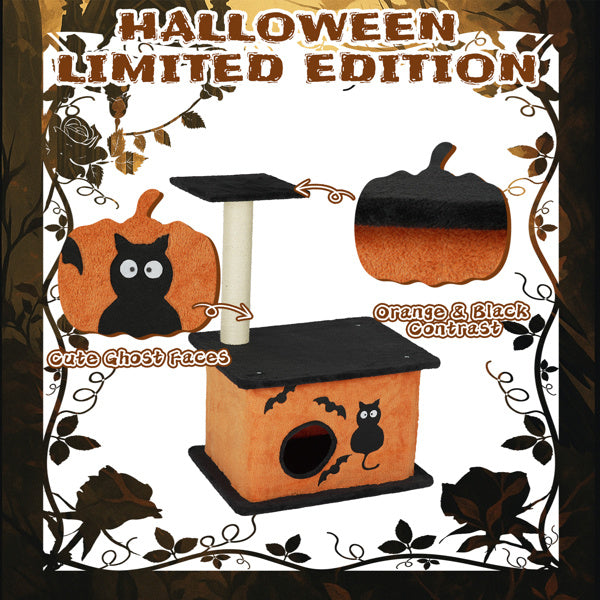 Wefulfil Halloween Cat Tree with orange and black design featuring cute ghost faces and bat decorations