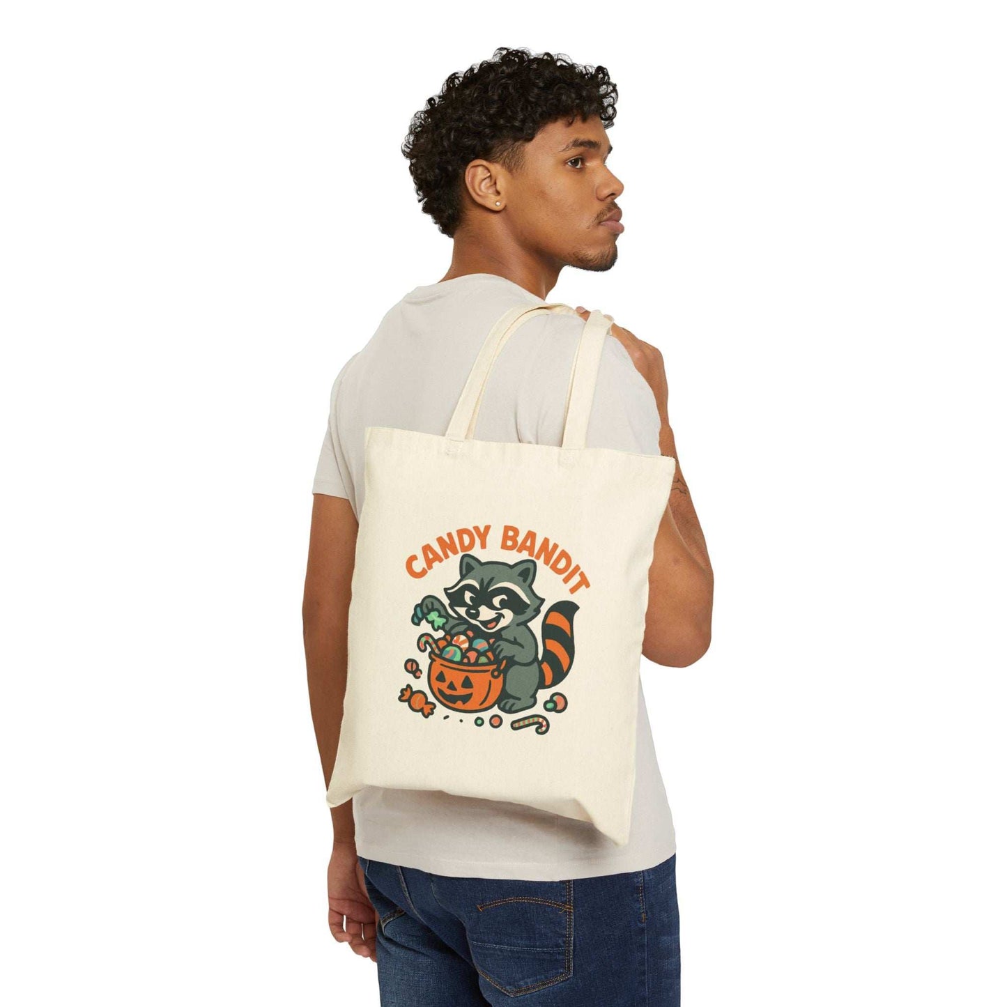 Halloween Cotton Canvas Tote Bag - Trick or Treat Candy Bandit - Purrfect Pet Haven