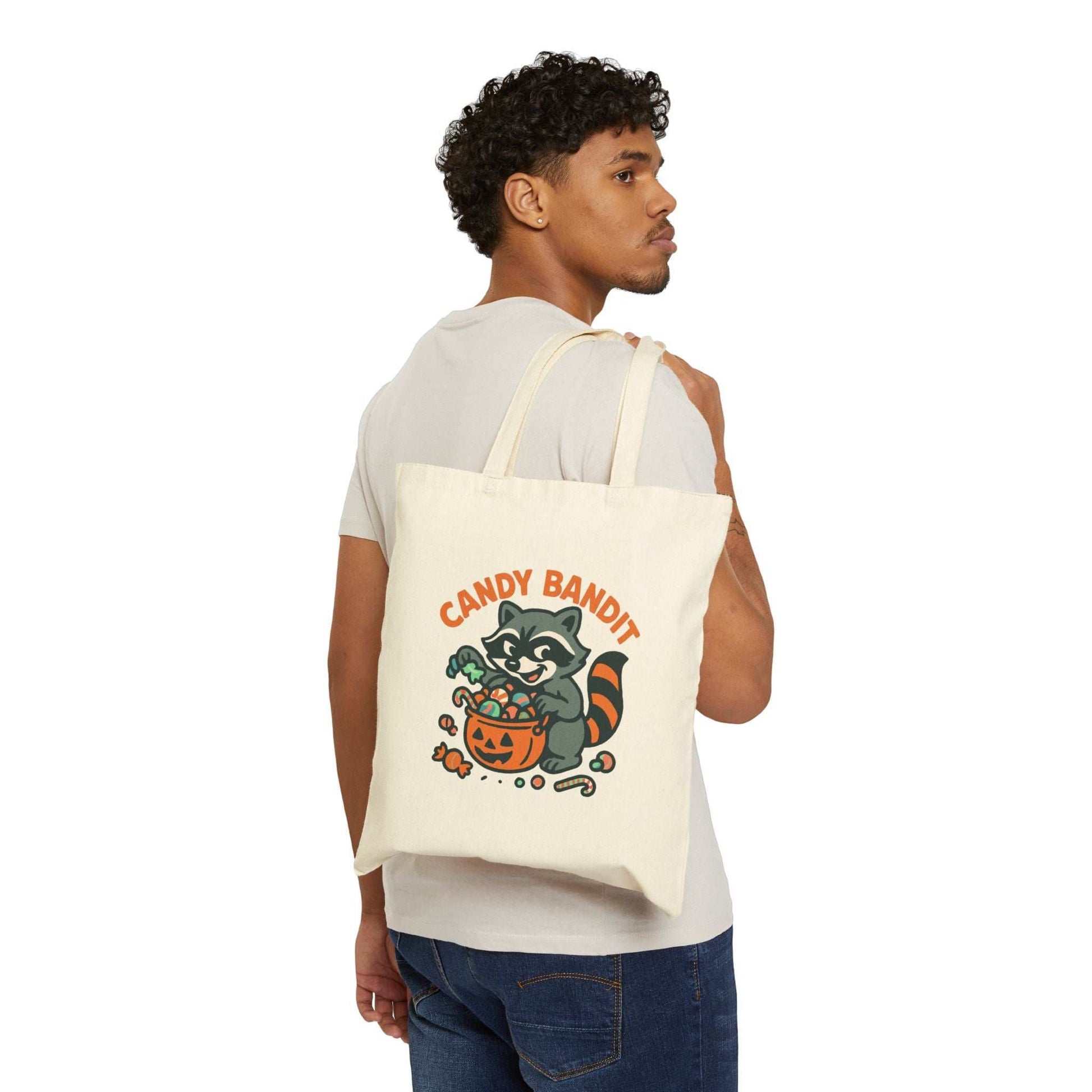 Halloween Cotton Canvas Tote Bag - Trick or Treat Candy Bandit - Purrfect Pet Haven