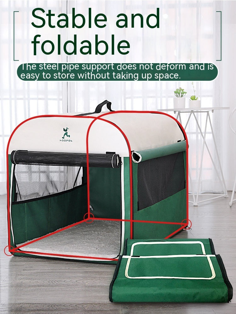 Dropshipman foldable green and white large dog kennel house with mesh windows and removable mat