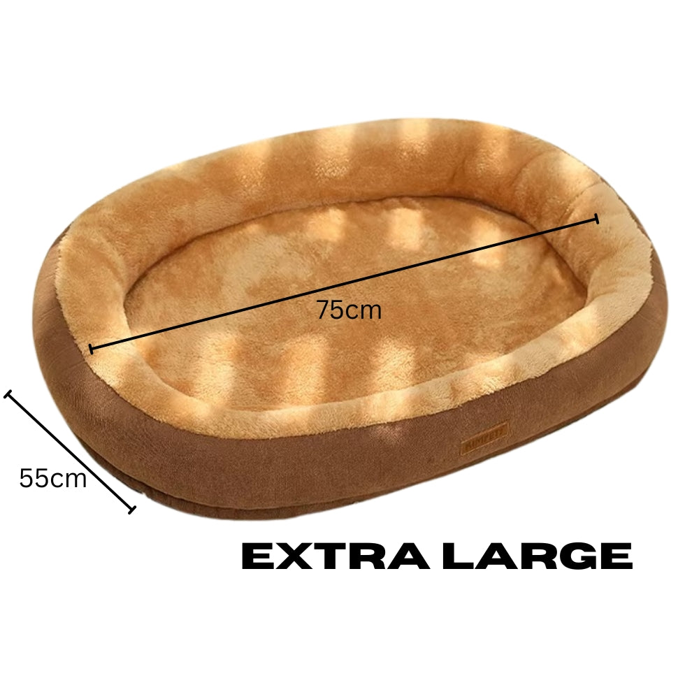 Purrfect Pet Haven Plush Oval Pet Bed extra large tan brown faux fur cushion 75cm by 55cm