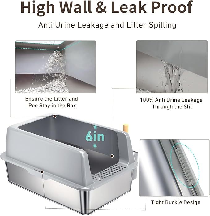 Wefulfil Large 6 Inch Bottom Basin pet litter box with high wall and leak proof design