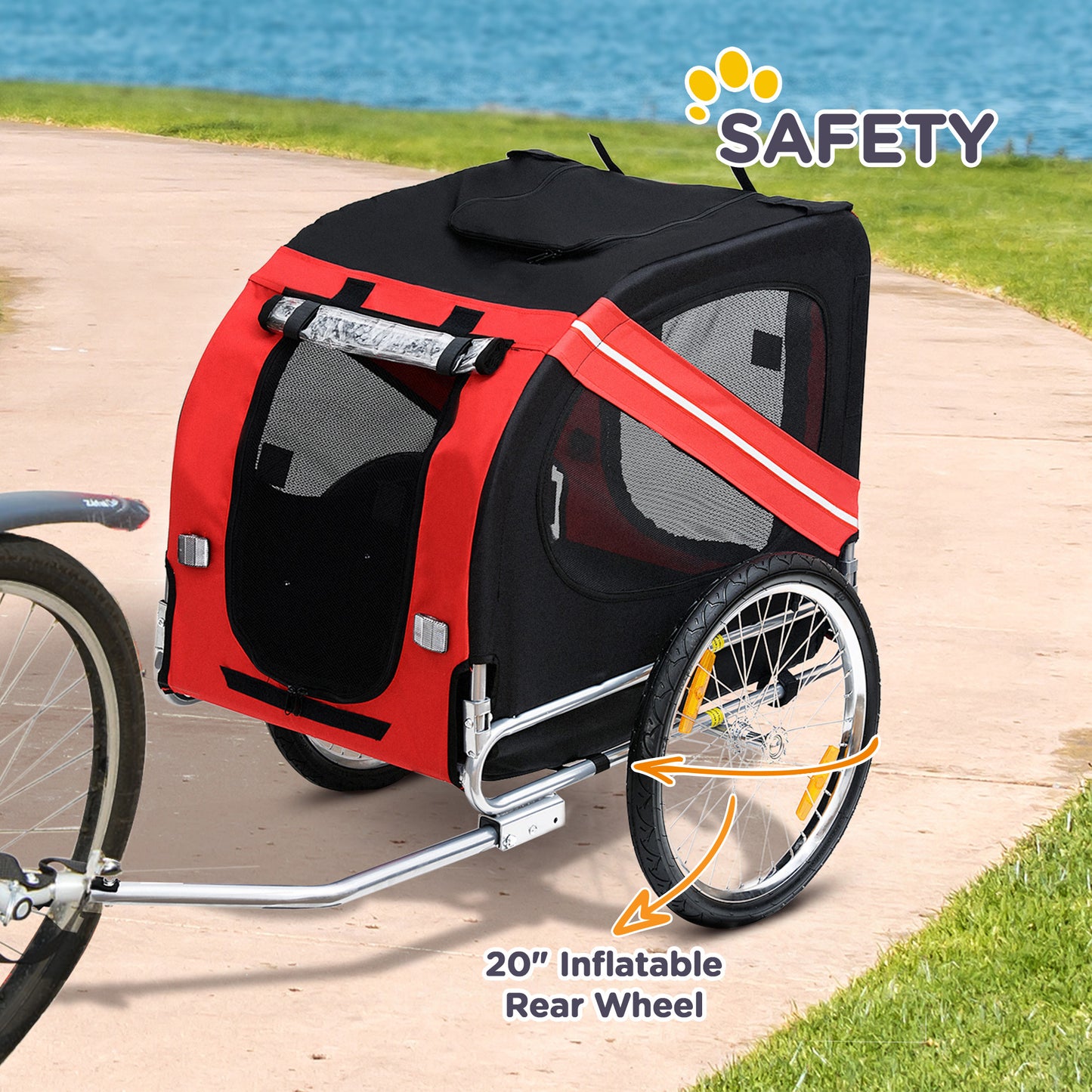 Wefulfil Large Wheel Dog Bike Trailer with 20 inch inflatable rear wheel and safety features