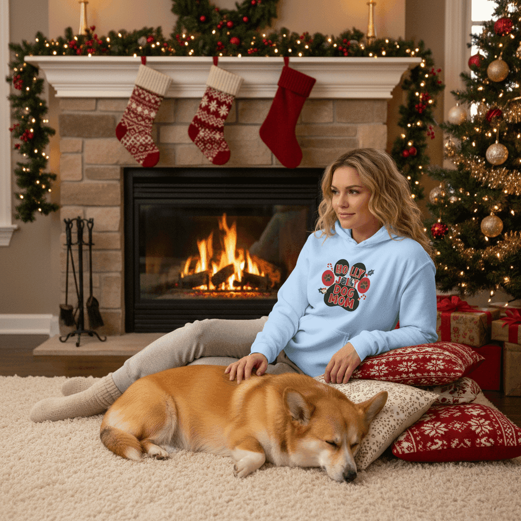 Holly Dog Mom Hoodie - Festive Christmas Pet Lover Gift - Purrfect Pet Haven