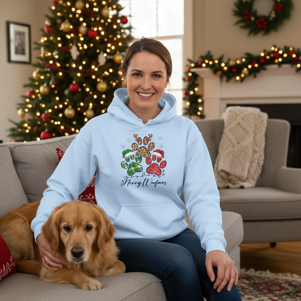 Light Blue Merry Woofmas Hoodie Lifestyle