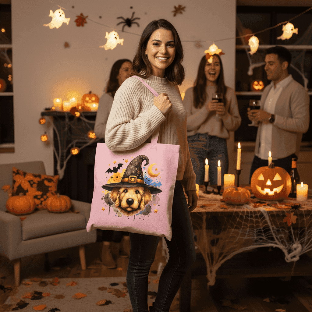 Golden Retriever Witch Tote Bag for Halloween - Dog Canvas - Purrfect Pet Haven