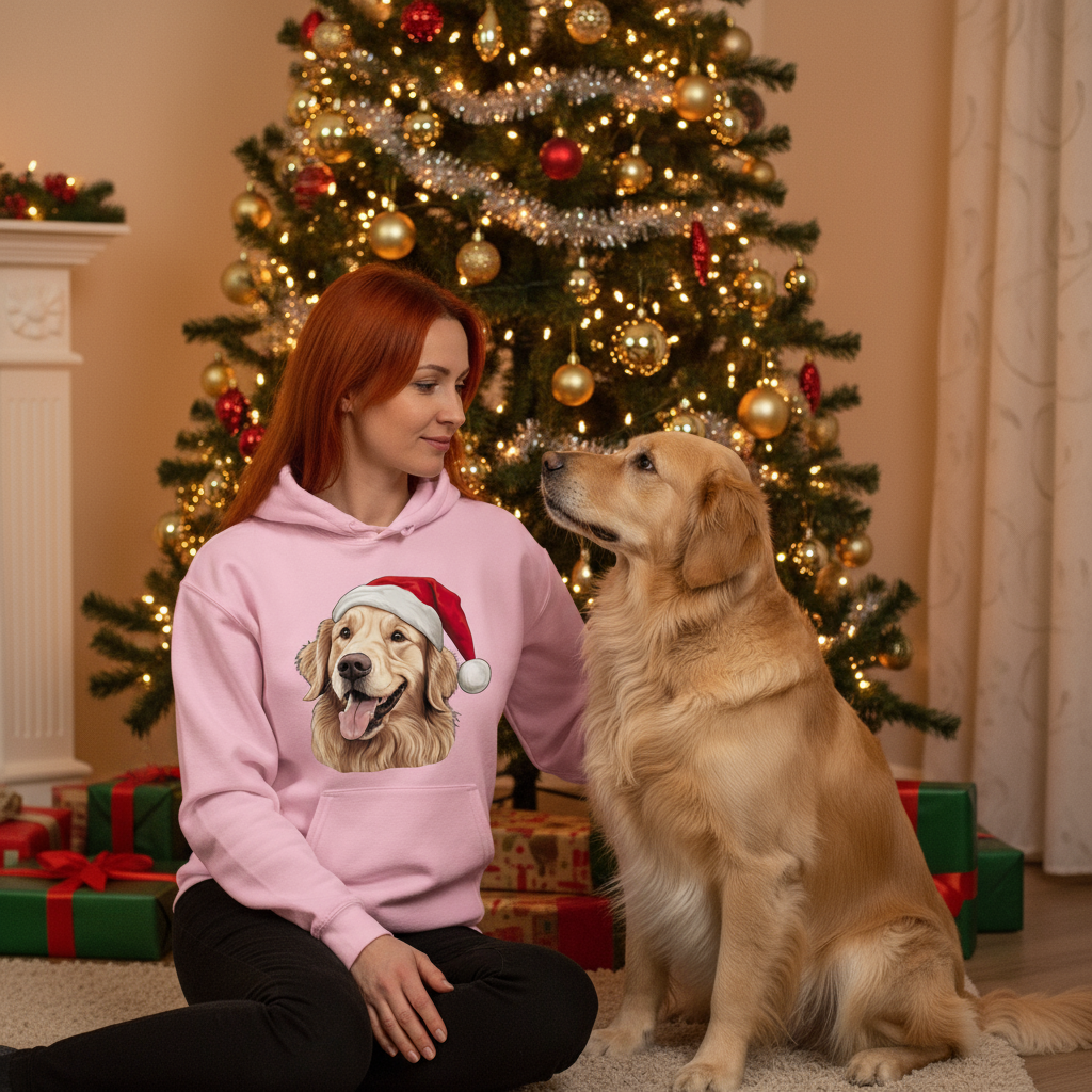 Light Pink Golden Santa Hoodie Lifestyle