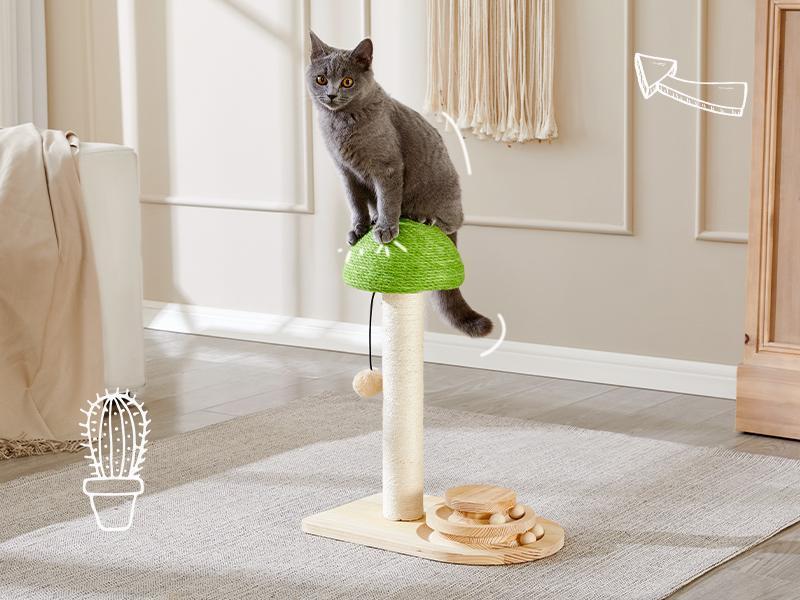 Wefulfil Wooden Scratching Post with sisal column green perch and dangling toy for indoor cats