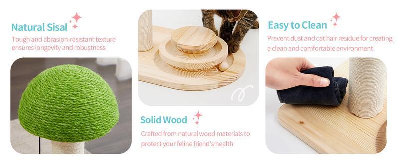Wefulfil Wooden Scratching Post with solid wood base green sisal dome and easy to clean surface