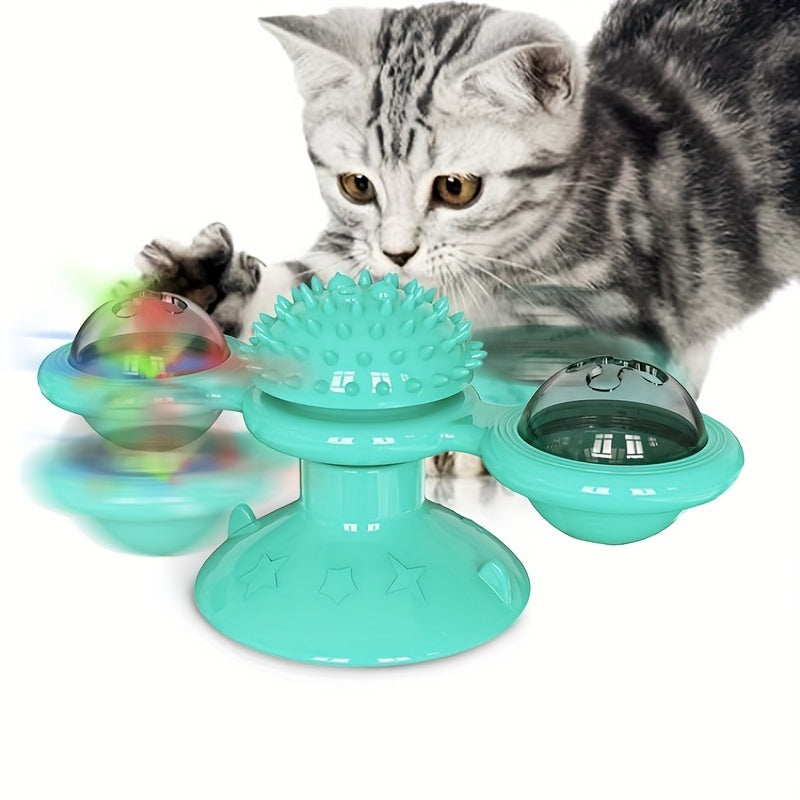 Wefulfil Massager Cat Toy in teal with spinning elements and textured surface for pet stimulation