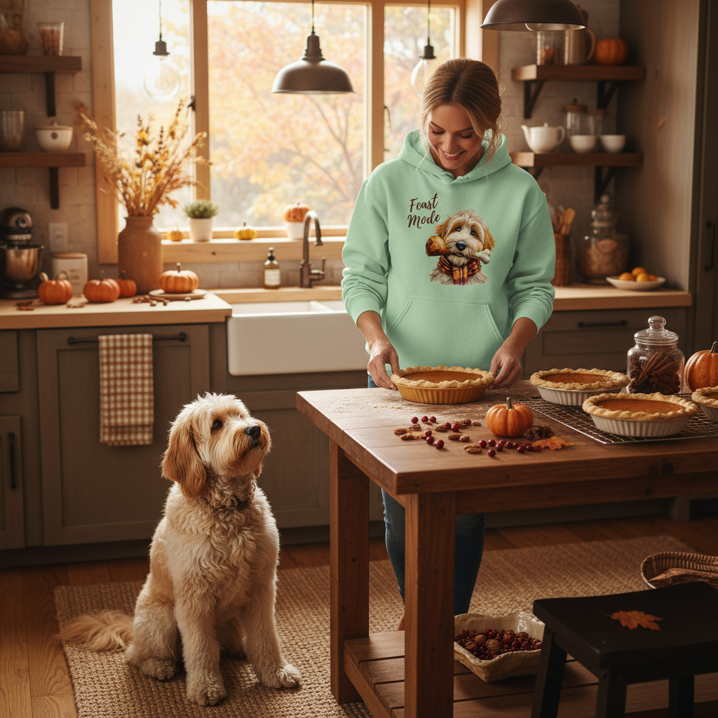 Mint Green Feast Doodle Hoodie Thanksgiving Lifestyle