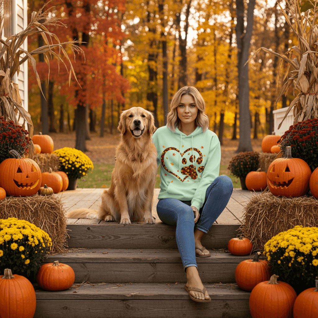 Heart & Paw Fall Hoodie - Autumn Dog Lover Sweatshirt - Purrfect Pet Haven