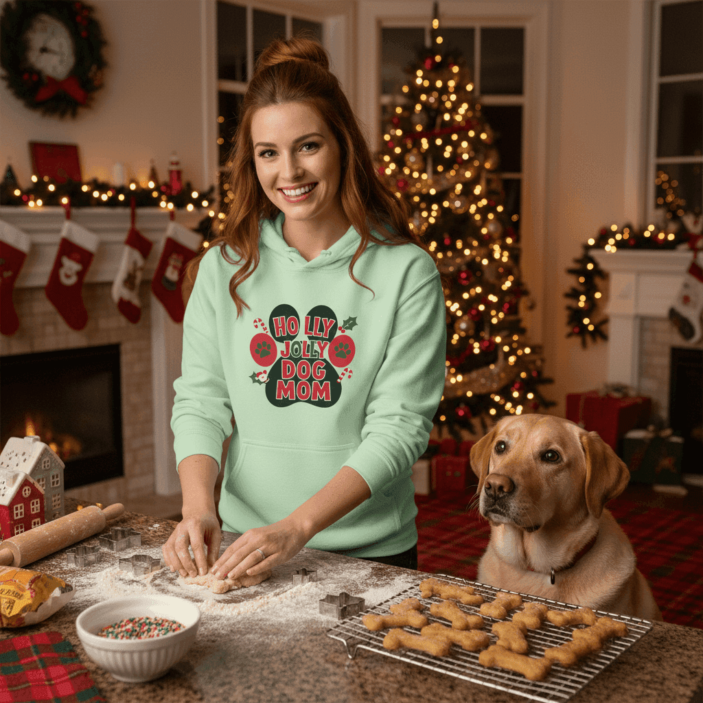 Holly Dog Mom Hoodie - Festive Christmas Pet Lover Gift - Purrfect Pet Haven