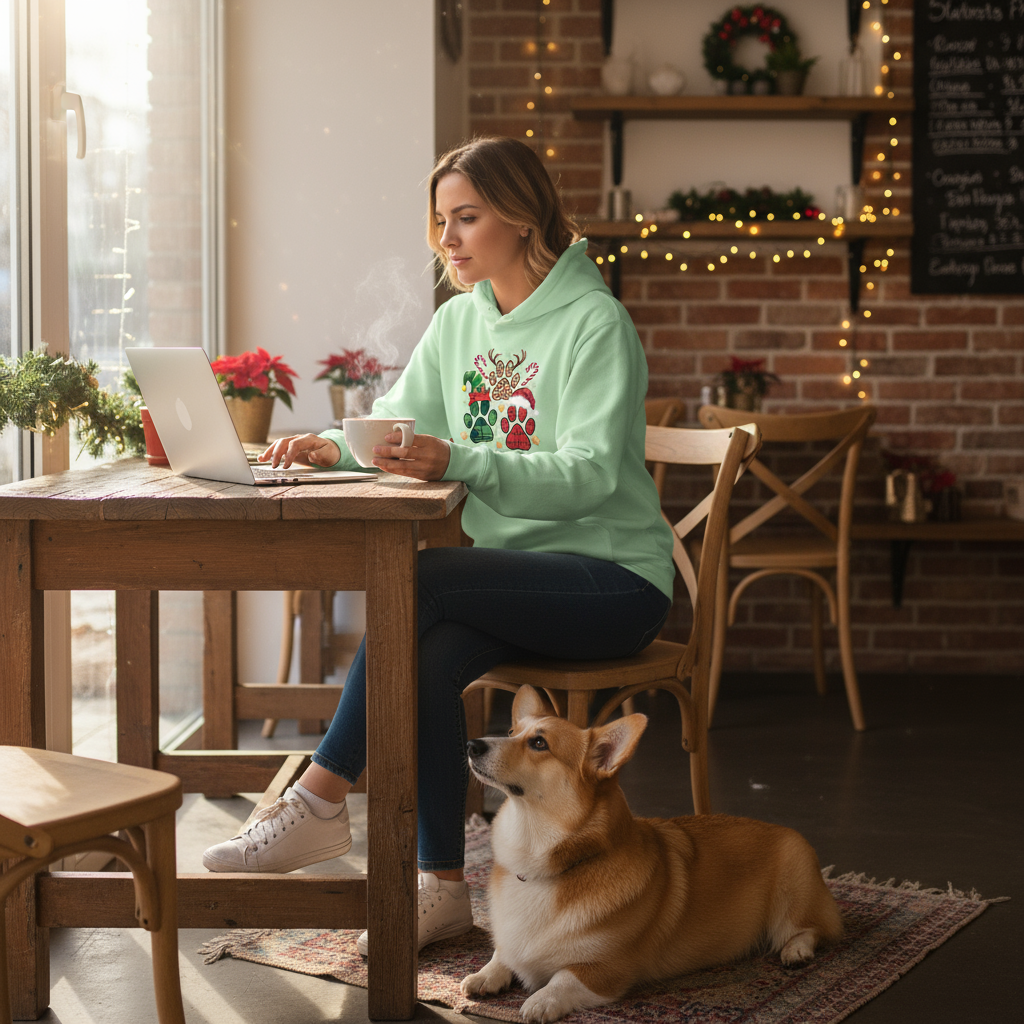 Mint Green Merry Woofmas Hoodie Lifestyle
