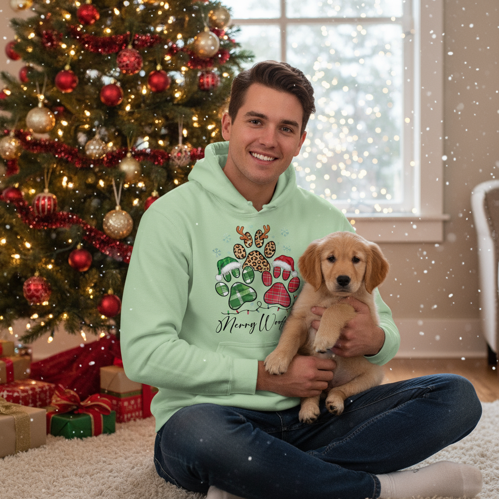 Mint Green Merry Woofmas Hoodie Lifestyle