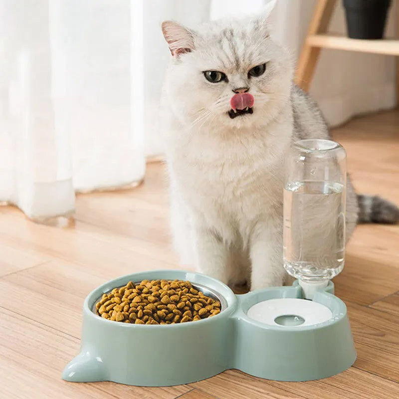 Wefulfil automatic pet water fountain and food bowl combo for cats with gravity water dispenser