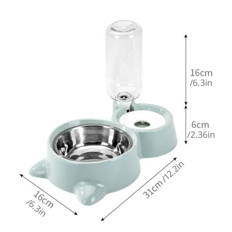 Wefulfil mint dual pet bowl with stainless steel food dish and automatic pet water fountain bottle dispenser