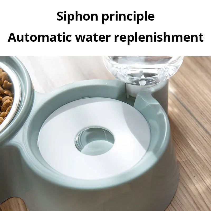 Wefulfil automatic pet water fountain with siphon bottle refill and integrated food bowl in mint