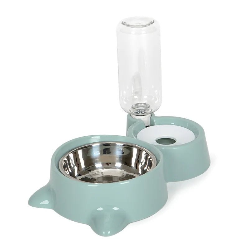 Wefulfil automatic pet water fountain and stainless steel food bowl set in mint green for cats