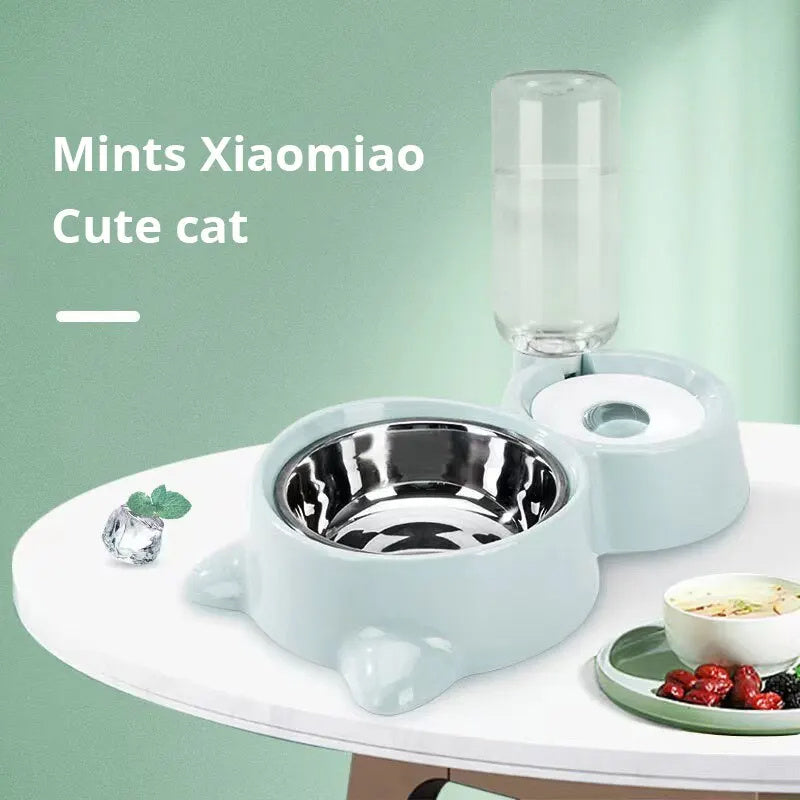 Wefulfil mint cat shaped stainless steel bowl with detachable water bottle automatic pet water fountain for cats