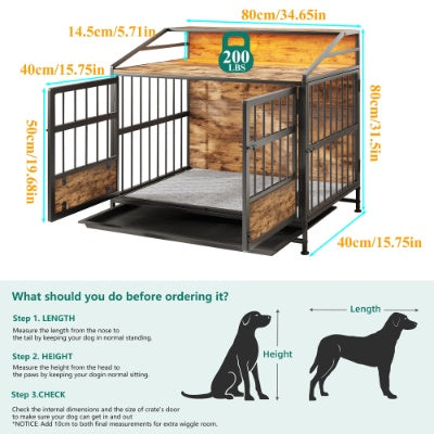Wefulfil Furniture Style Dog Crate with metal frame and wooden panels supporting up to 200 lbs