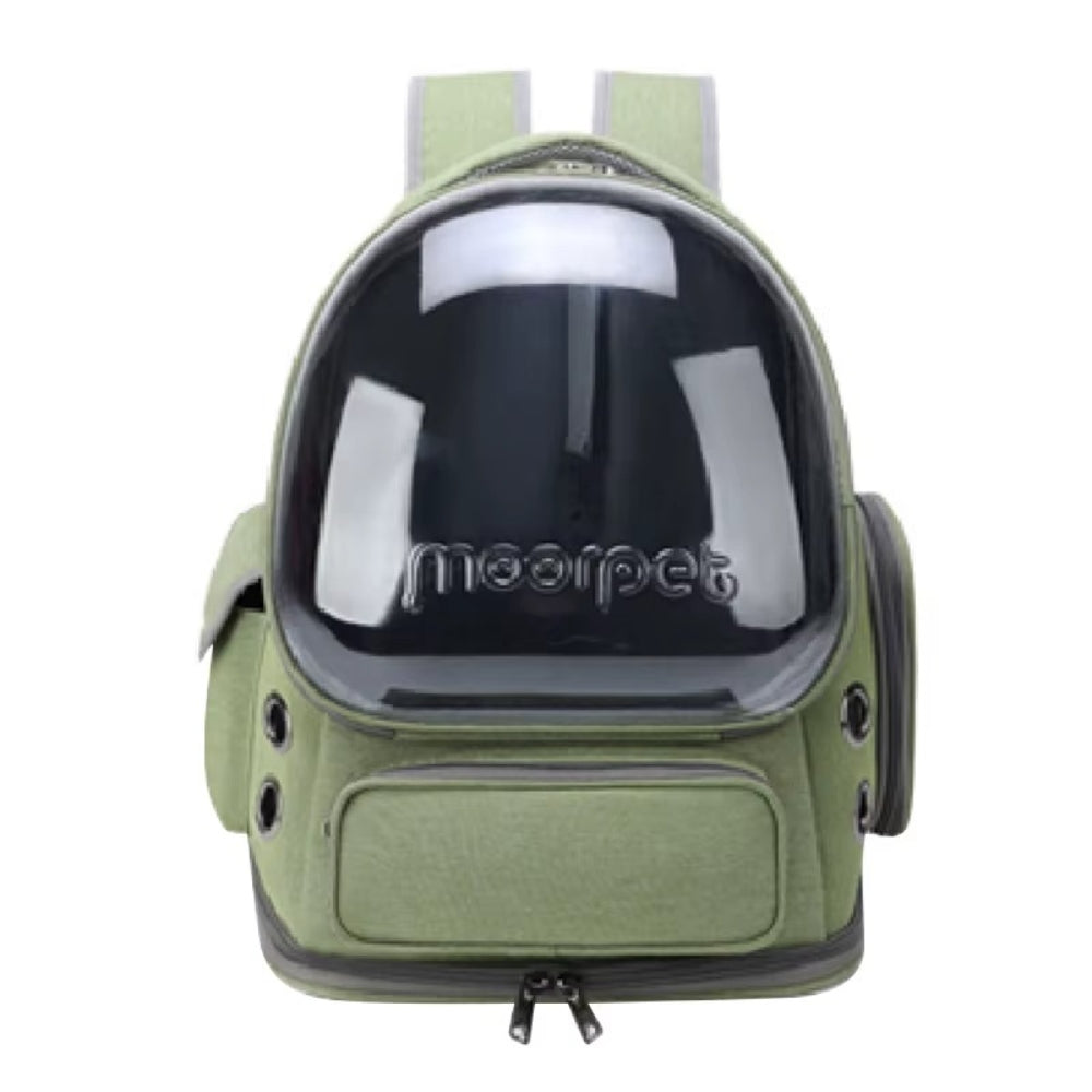 Green bubble front breathable cat backpack carrier from Purrfect Pet Haven with side pockets and ventilation